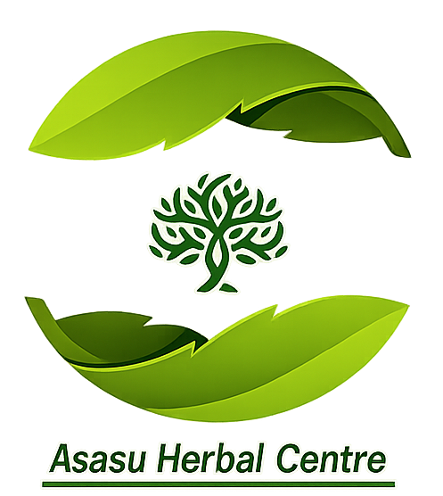 Asasu Herbal Centre logo with green leaves and tree symbol representing natural herbal wellness